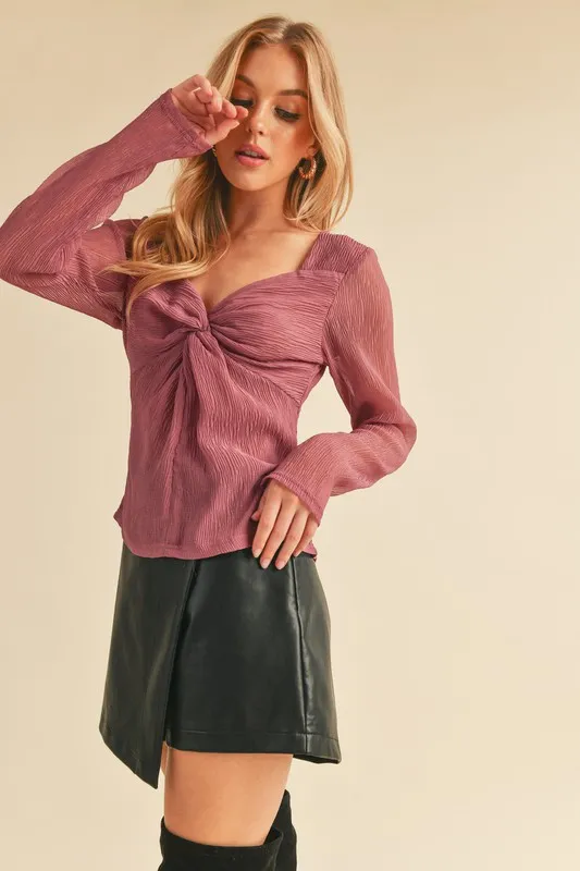 Twisted Sweetheart Neck Long Sleeve Blouse, image 3