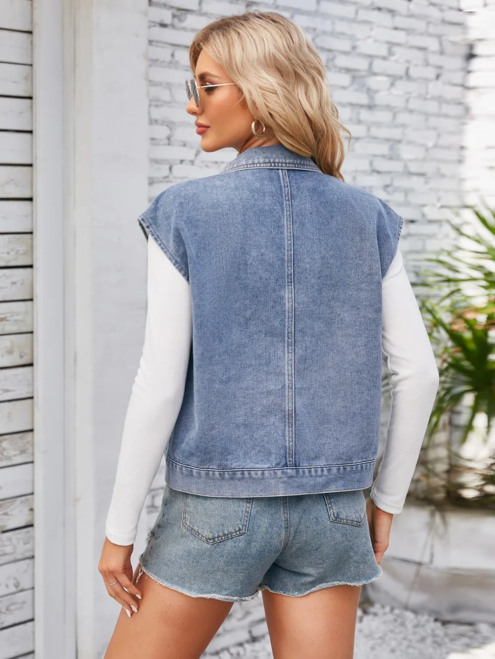 Cap Sleeve Denim Jacket with Pockets, image 5
