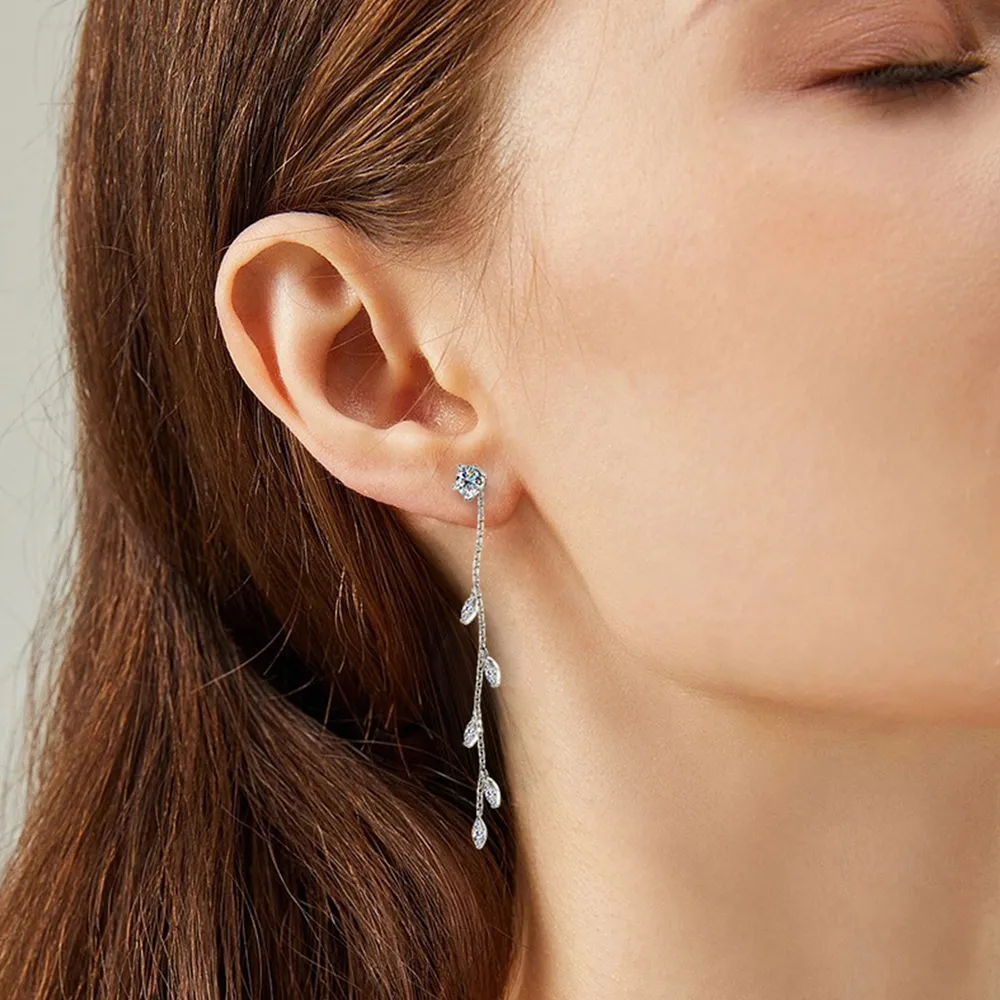 1.38 Carat Moissanite 925 Sterling Silver Leaf Earrings, image 8