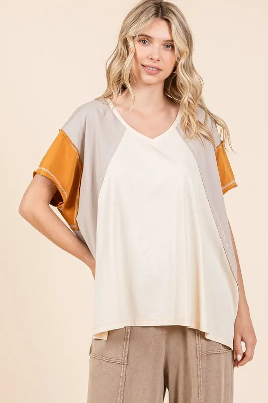 Color Block V-Neck Short Sleeve T-Shirt, image 6