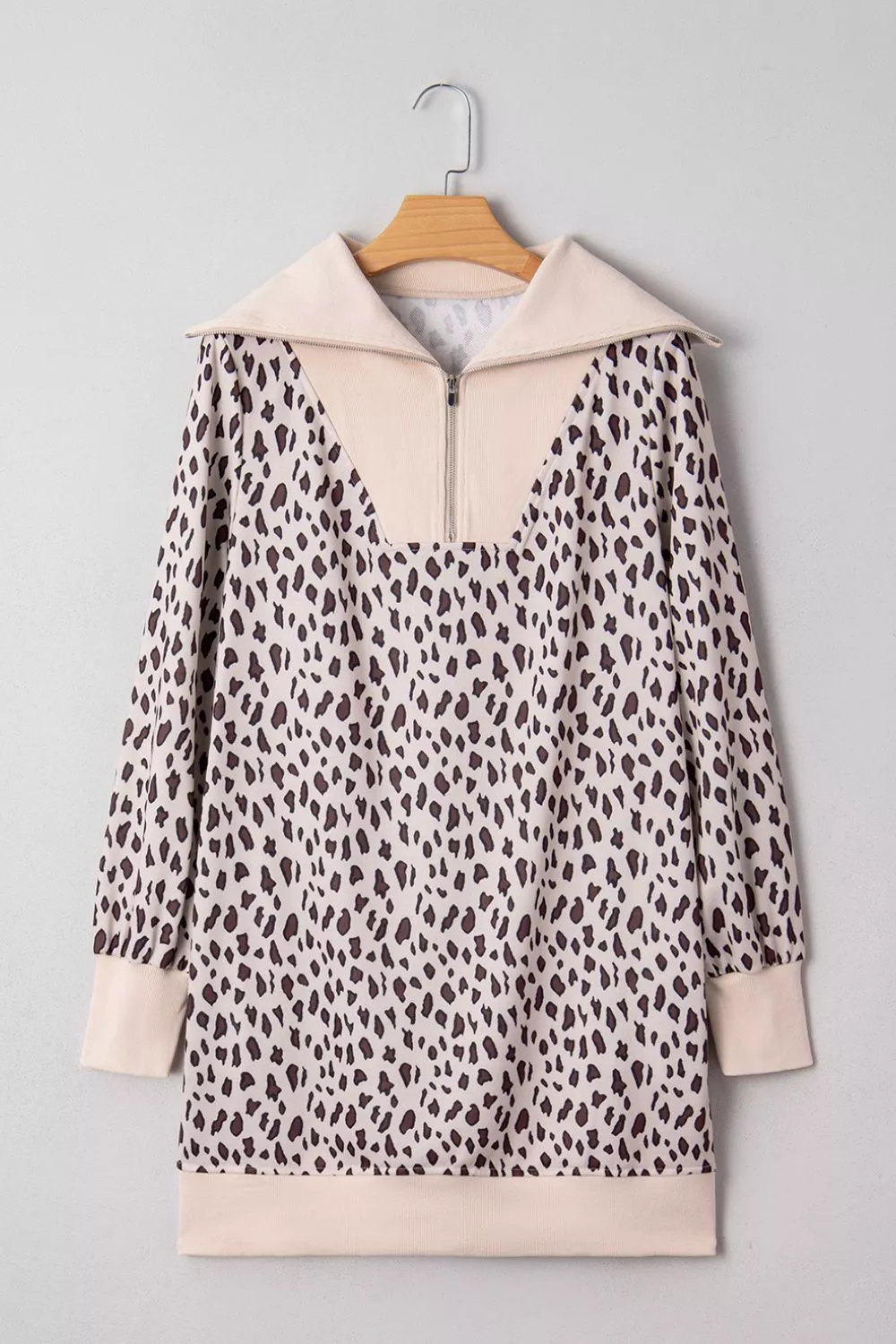 Leopard Print Zip up Collar Patchwork Shift Mini Dress, image 9