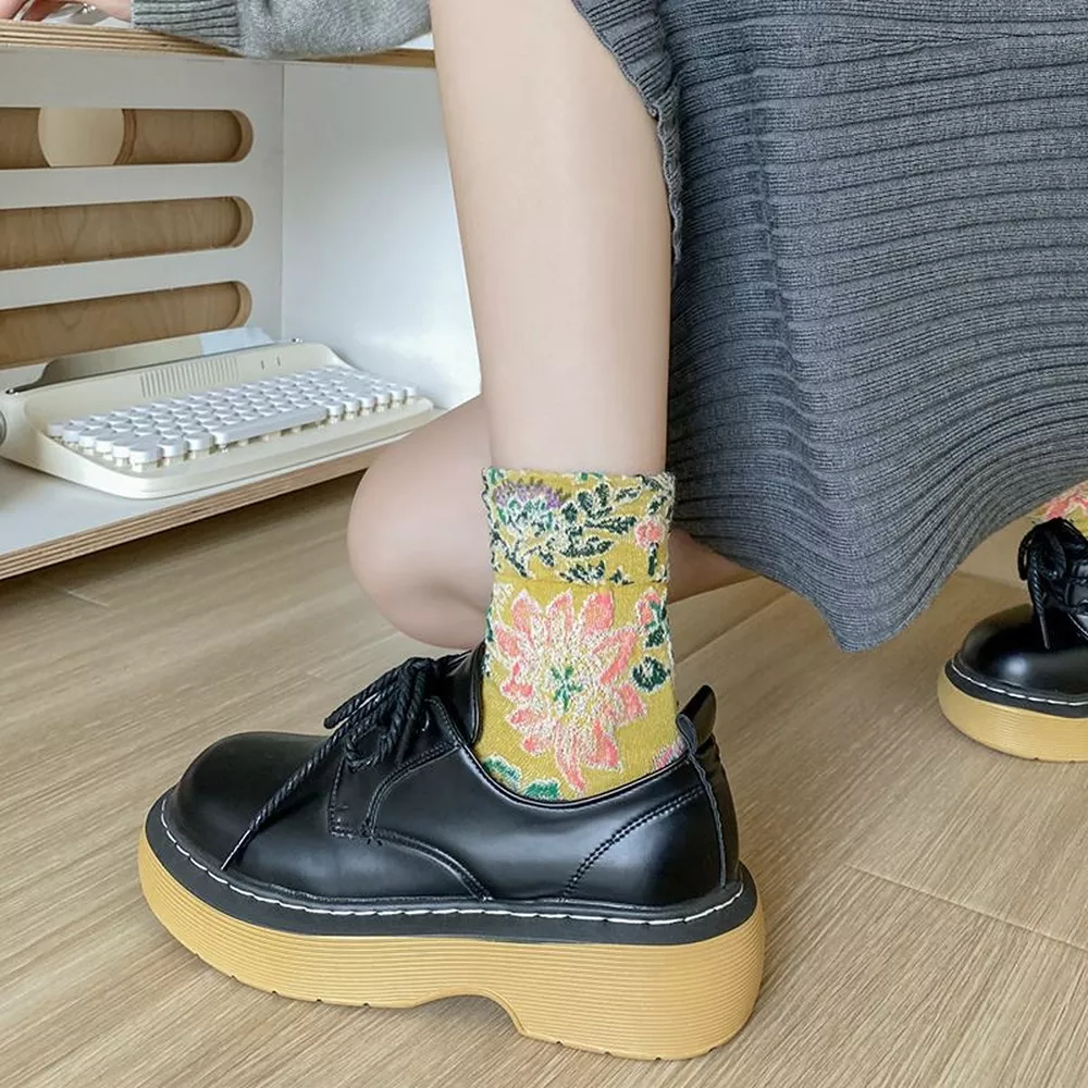 Floral Jacquard Crew Socks, image 14