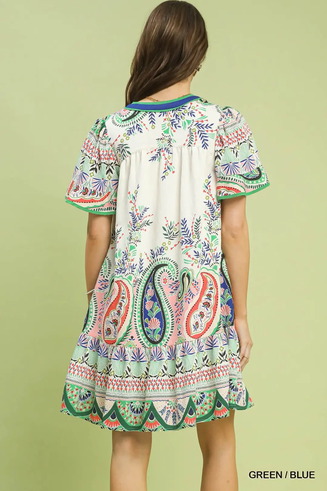 Paisley Flutter Sleeve Mini Dress, image 3