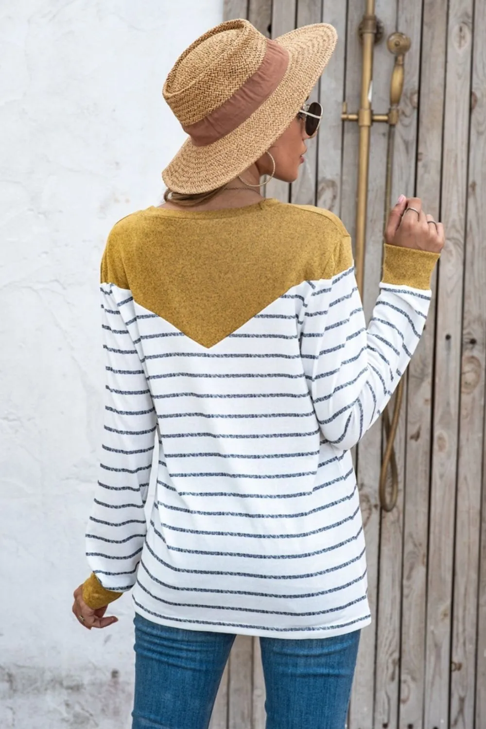 Striped Round Neck Long Sleeve T-Shirt, image 3