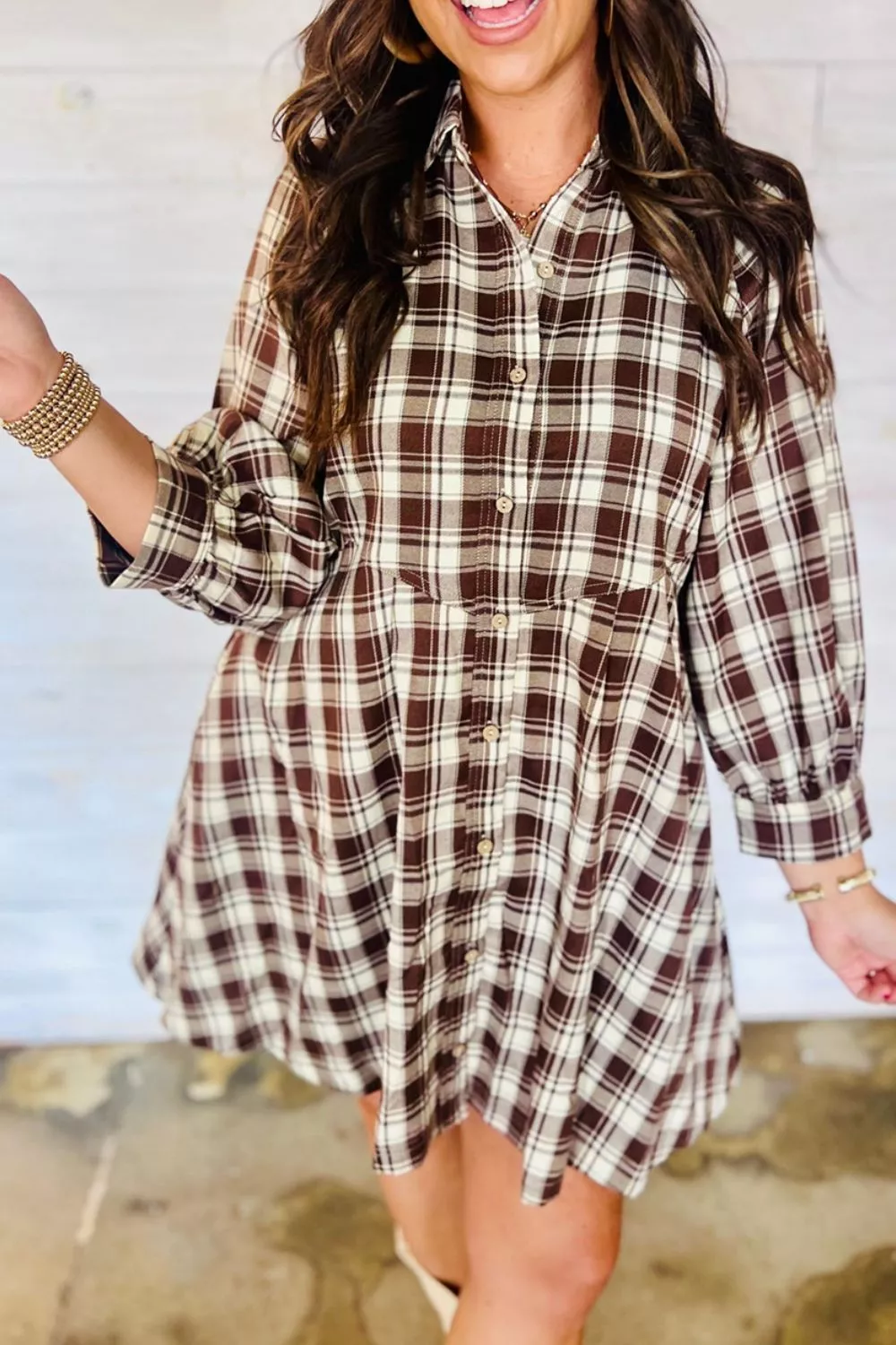 Plaid Long Sleeve Short Shift Mini Dress, image 2