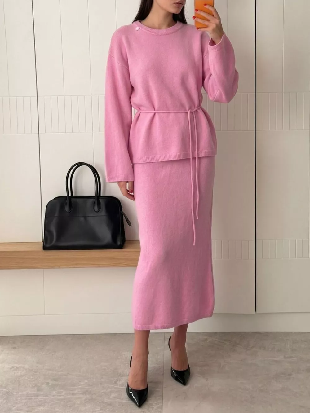 Waist-Tie Detail Sweater and Maxi Skirt Set, image 17