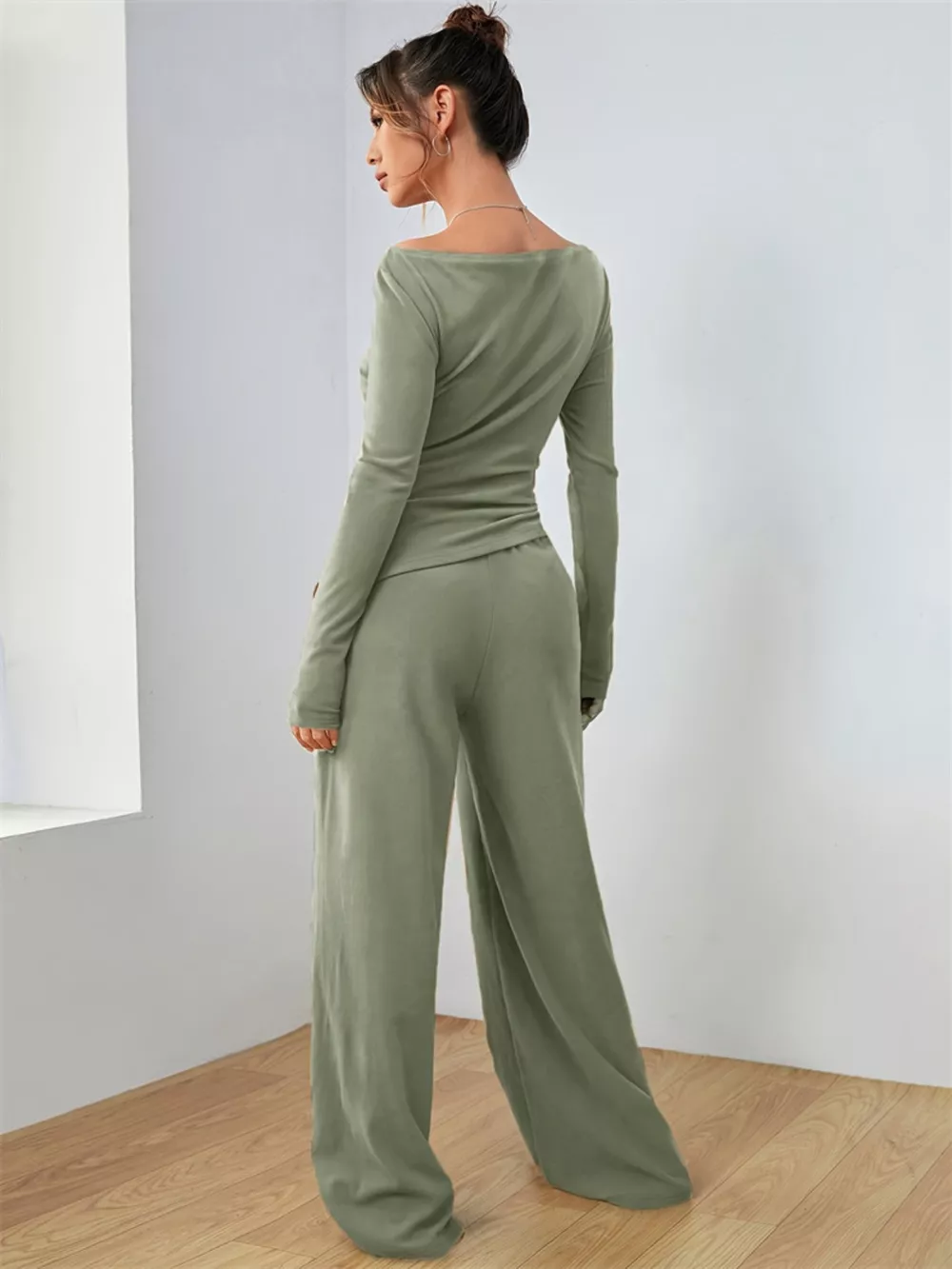Casual Long Sleeve Top & Wide Leg Pants Set, image 6