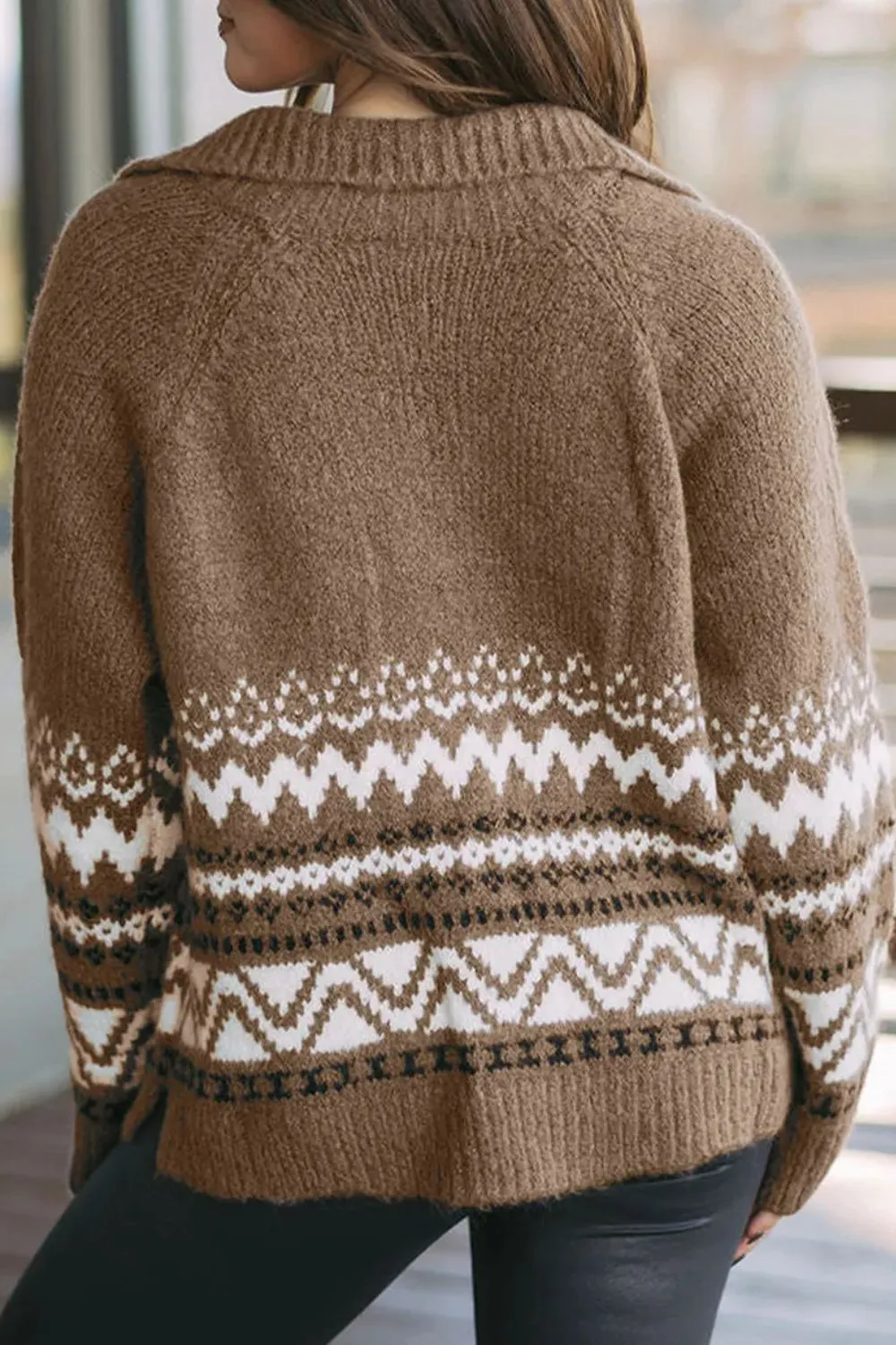 Zip Up Long Sleeve Geometric Cardigan, image 4