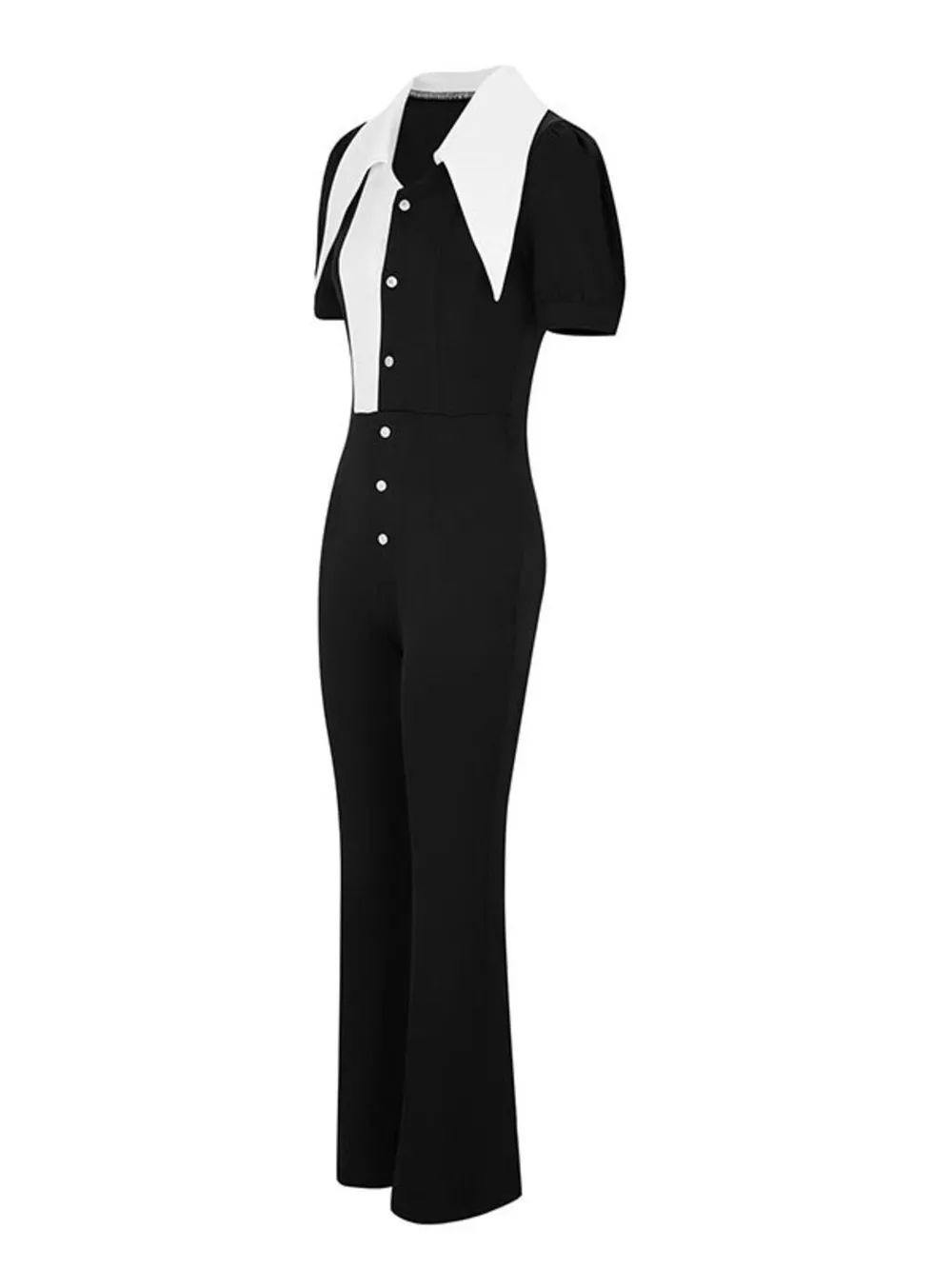 Contrast Button-Down Wide Leg Jumpsuit, image 8