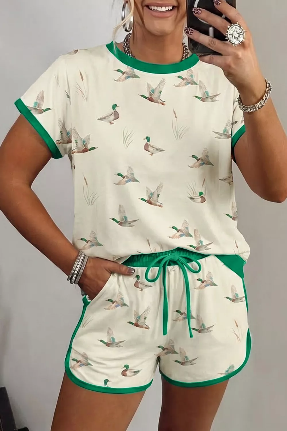 Mallard Printed Colorblock Trim Short Set, image 3