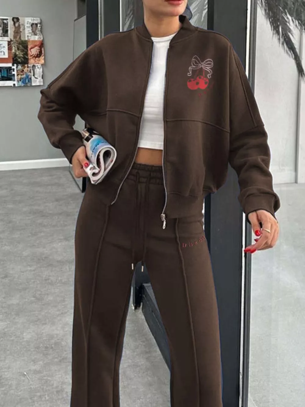 Zip Up Dropped Shoulder Outerwear and Pants Set, image 20