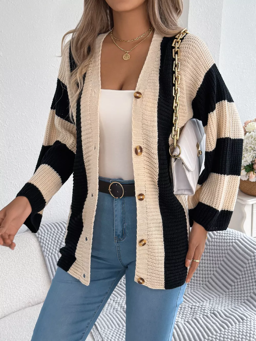 Color Block Button-Up Cardigan, image 3