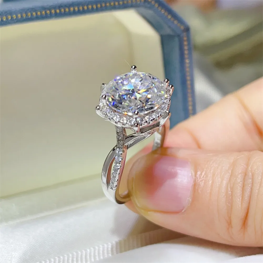 5 Carat Round Cut Moissanite Engagement Ring, image 5