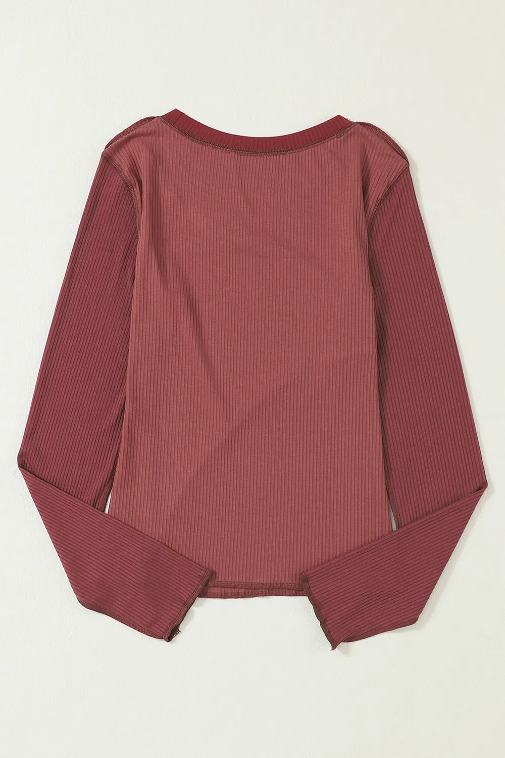 Exposed Seam Contrast Round Neck Long Sleeve T-Shirt, image 19