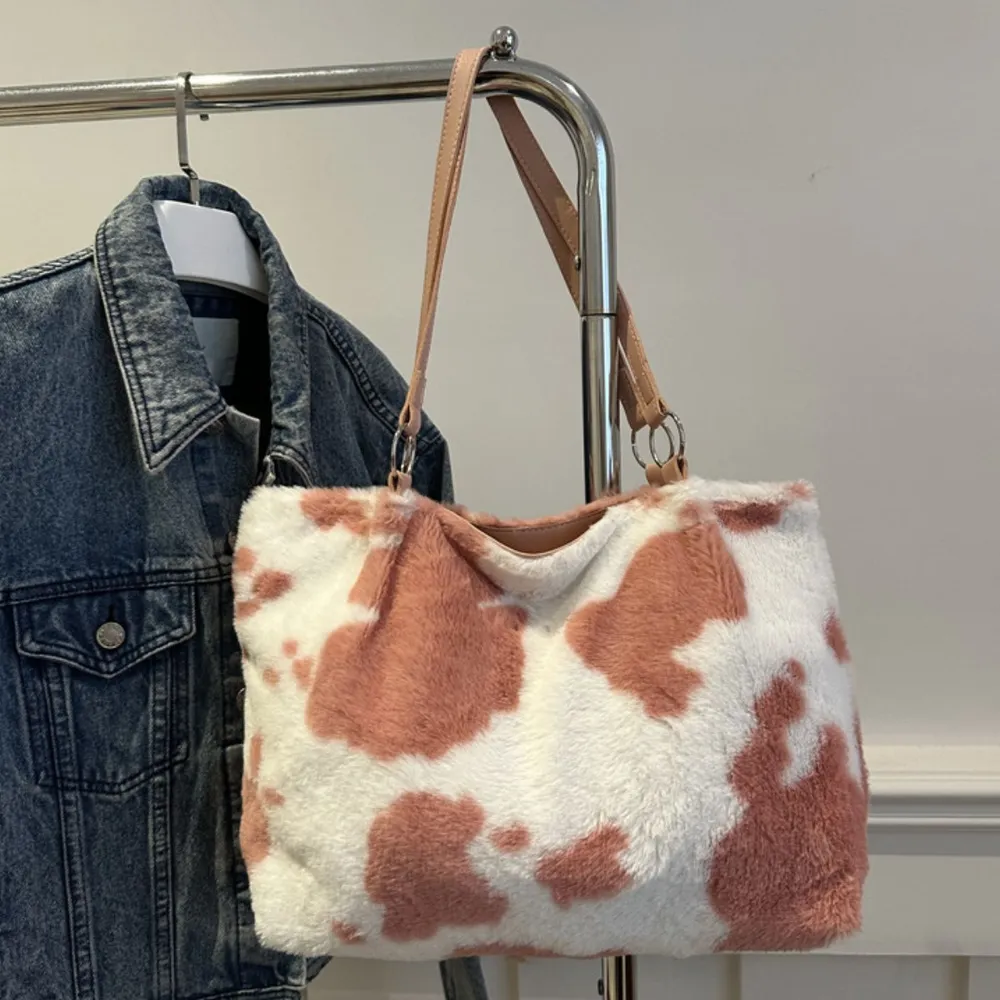 Cow Print Furry Tote Bag, image 14