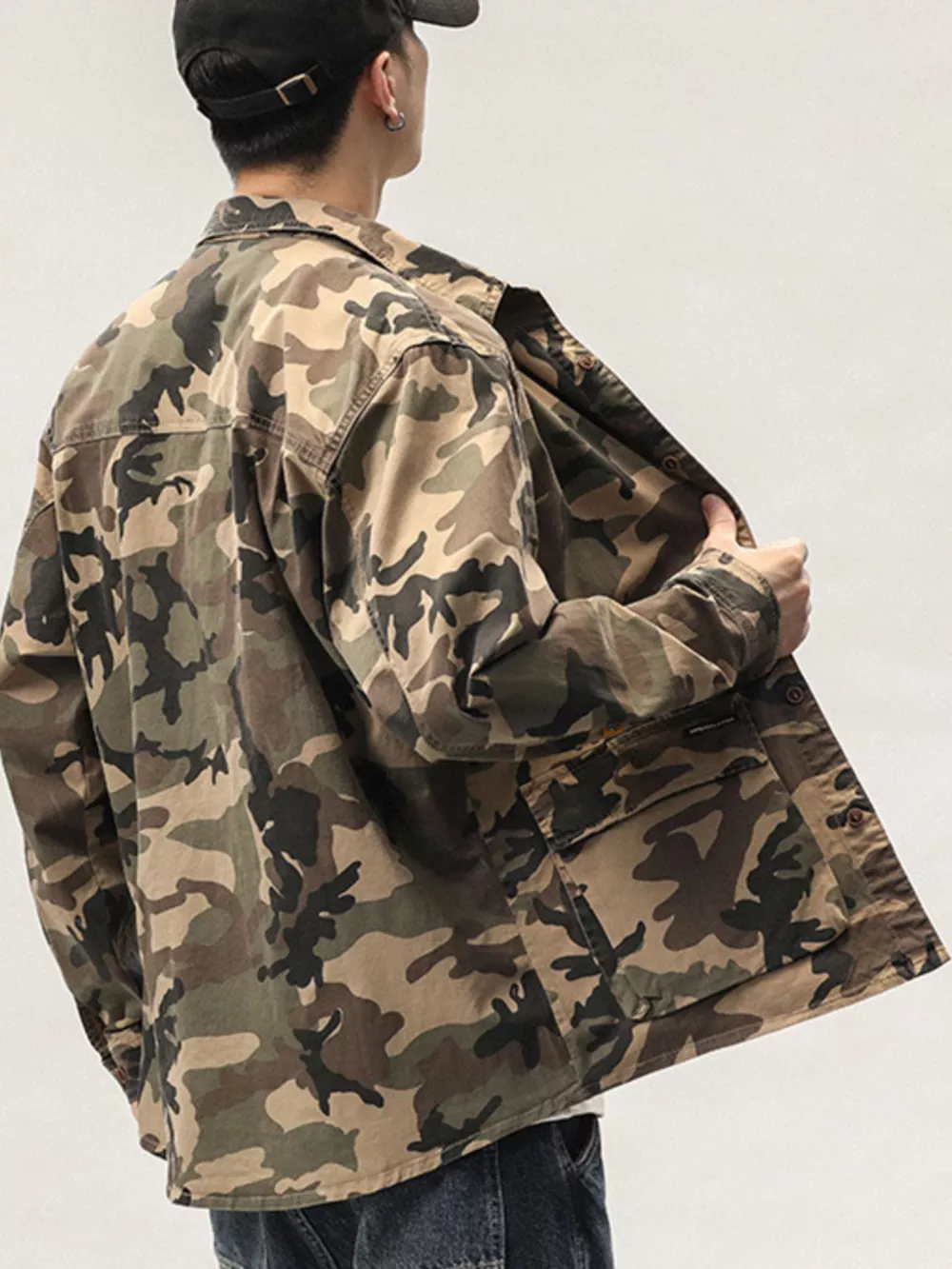 Men's Plus Size Casual Camouflage Cargo Shirt, image 4