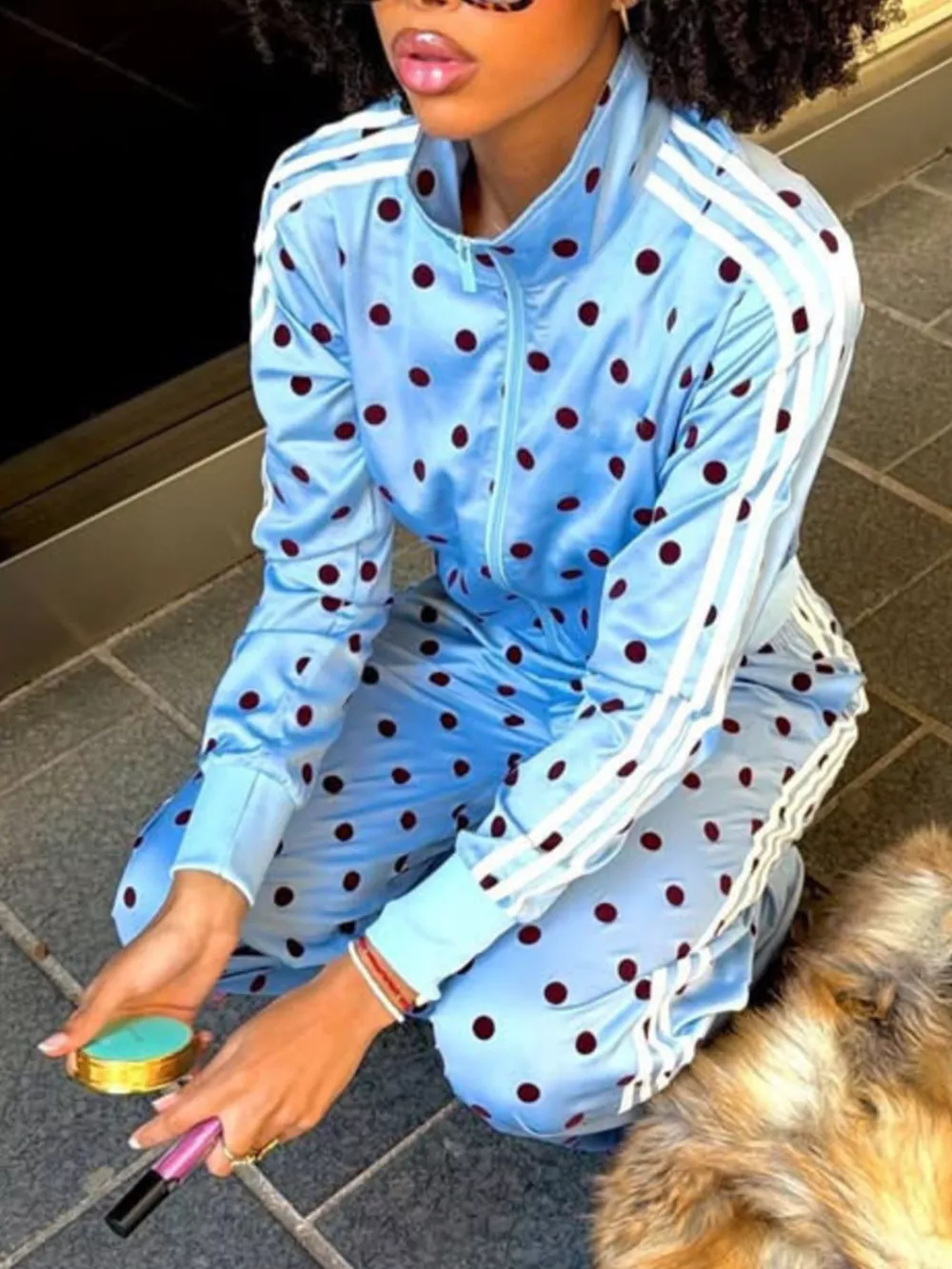 Polka Dot Side Striped Outerwear and Pants Set, image 7