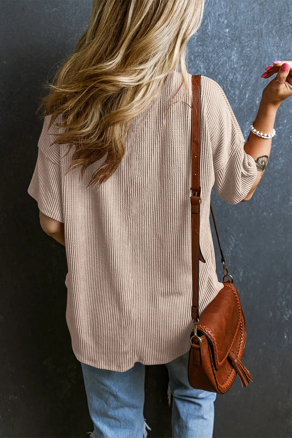 Textured V-Neck Dropped Shoulder T-Shirt, image 23