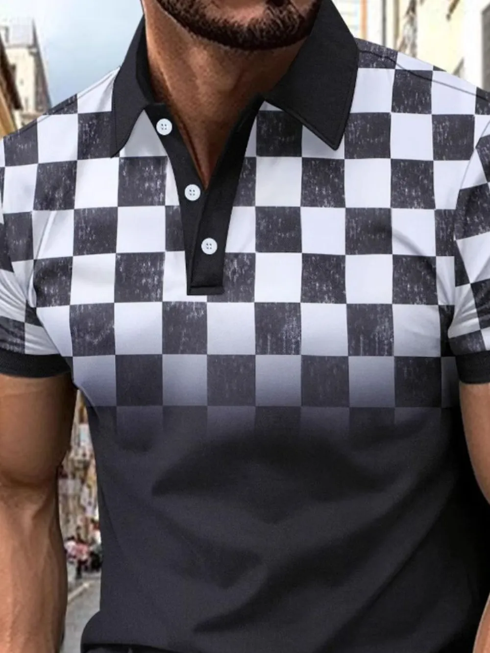 Men's Full Size Collared Checkered Short Sleeve Polo Plus Size, image 2