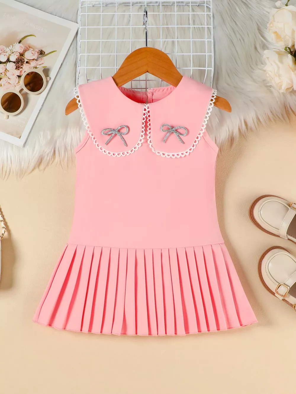 Children's Bow-Accented Pleated Dress, image 3