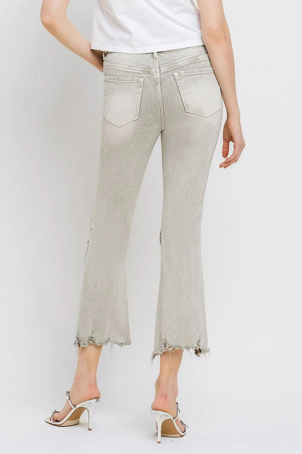 Distressed Raw Hem Cropped Flare Jeans, image 10