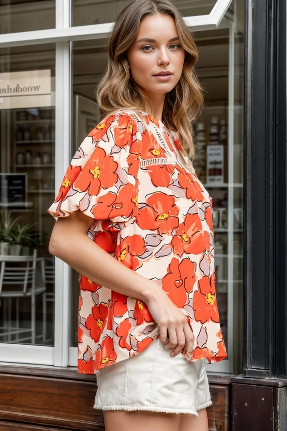Printed Round Neck Short Sleeve Blouse, image 3