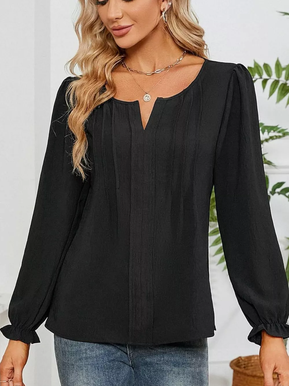 Notched Ruffle Cuff Blouse, image 13