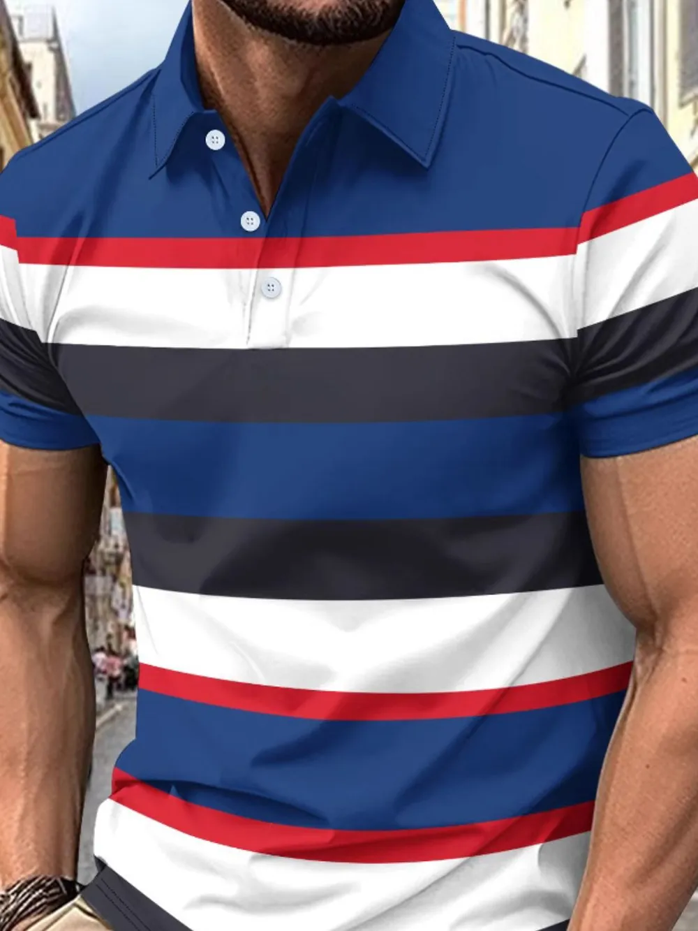 Men's Full Size Collared Short Sleeve Striped Polo Plus Size, image 3