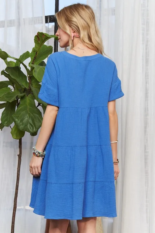 Tiered Notched Short Sleeve Dress, image 3