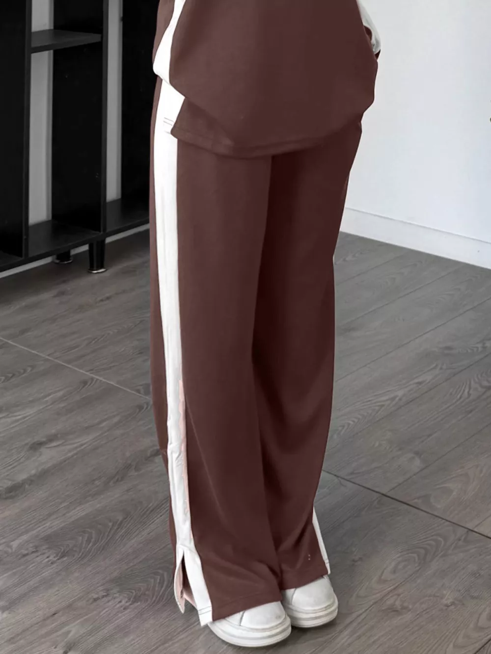 Full Size Contrast Round Neck Top and Pants Set Plus Size, image 15