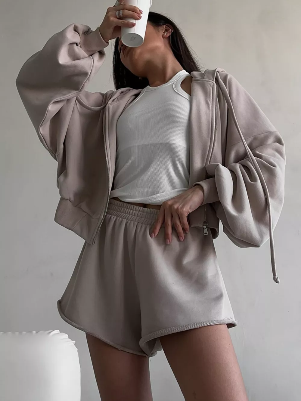 Oversized Zip-Up Hoodie and Shorts Set, image 23