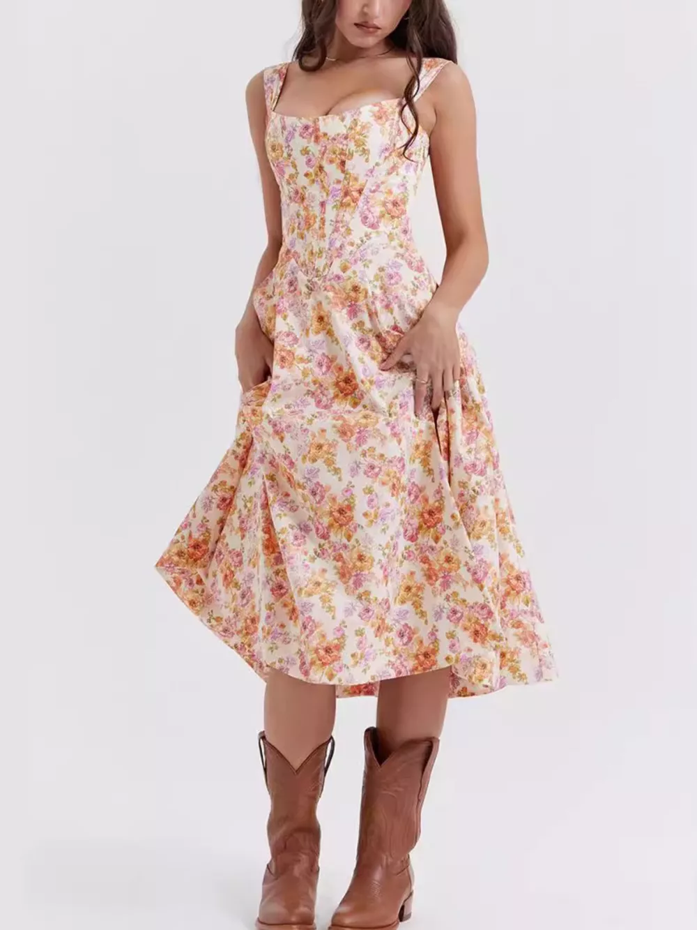 Floral Print Midi Dress with Slit, image 7