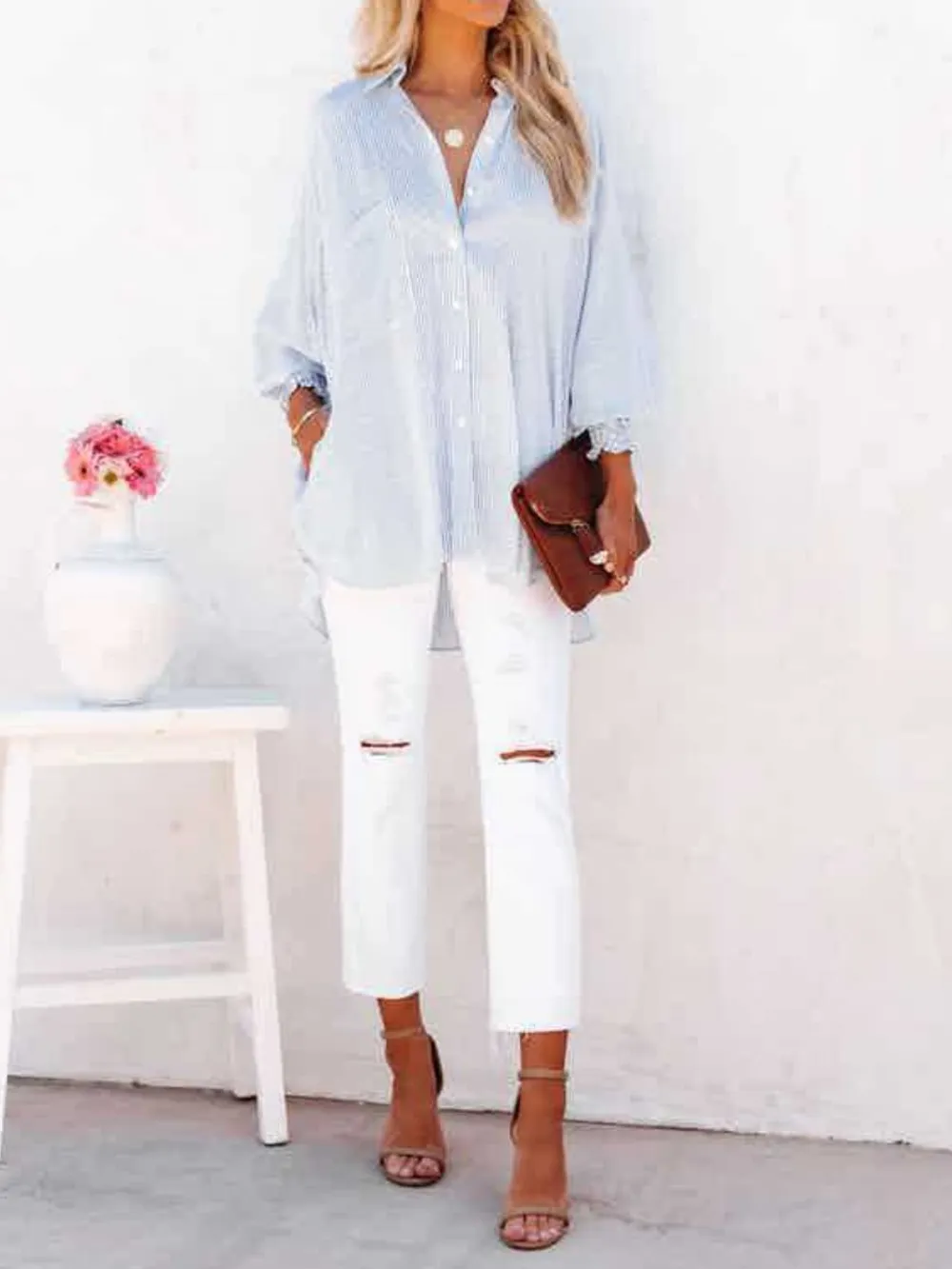 Striped Collared Neck Long Sleeve Shirt, image 5
