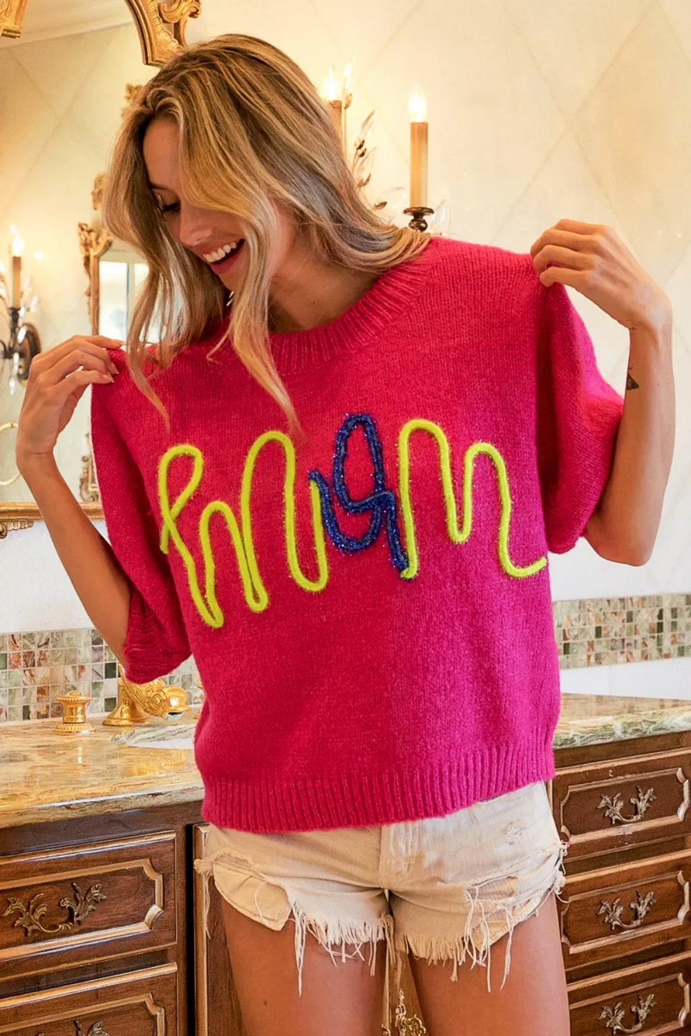 MOM Contrast Round Neck Sweater, image 3