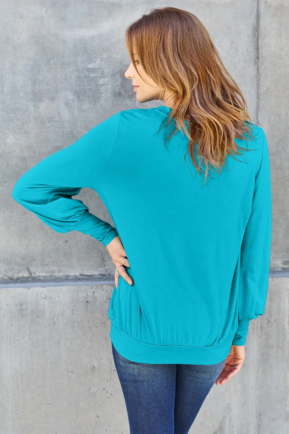 Full Size V-Neck Lantern Sleeve Top, image 32