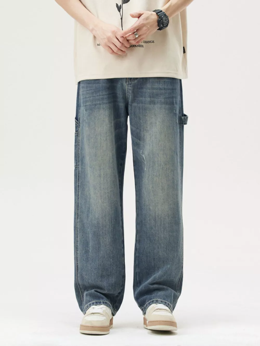 Men's Washed Wide Leg Jeans
