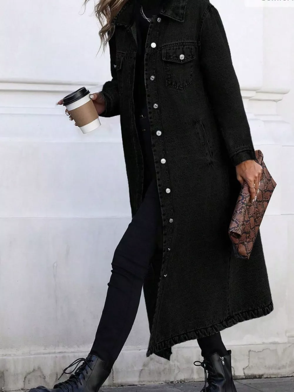 Longline Button-Front Denim Jacket, image 12