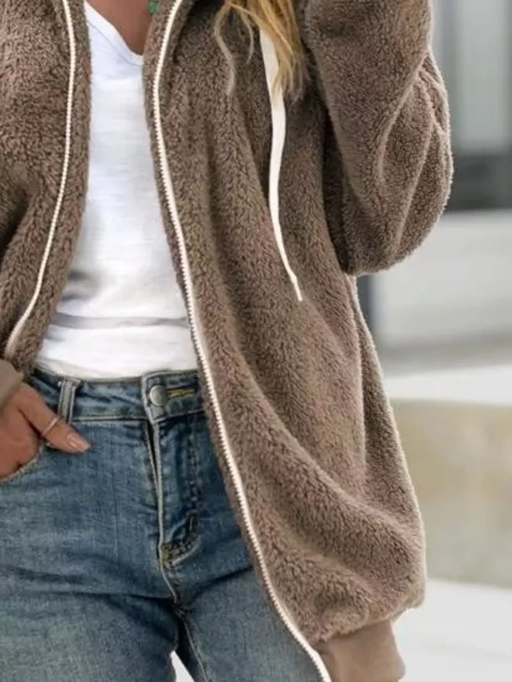 Full Size Cozy Fleece Zip-Up Hooded Jacket Plus Size, image 17