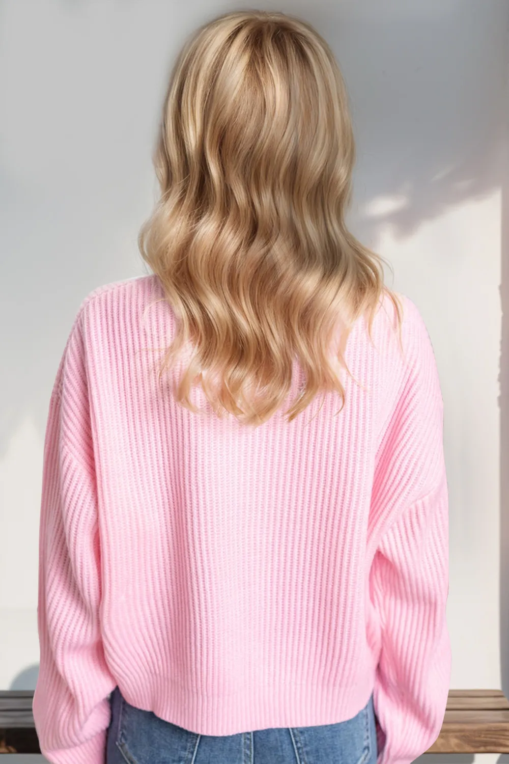 Full Size MERRY & BRIGHT Christmas Dropped Shoulder Cropped Sweater, image 3
