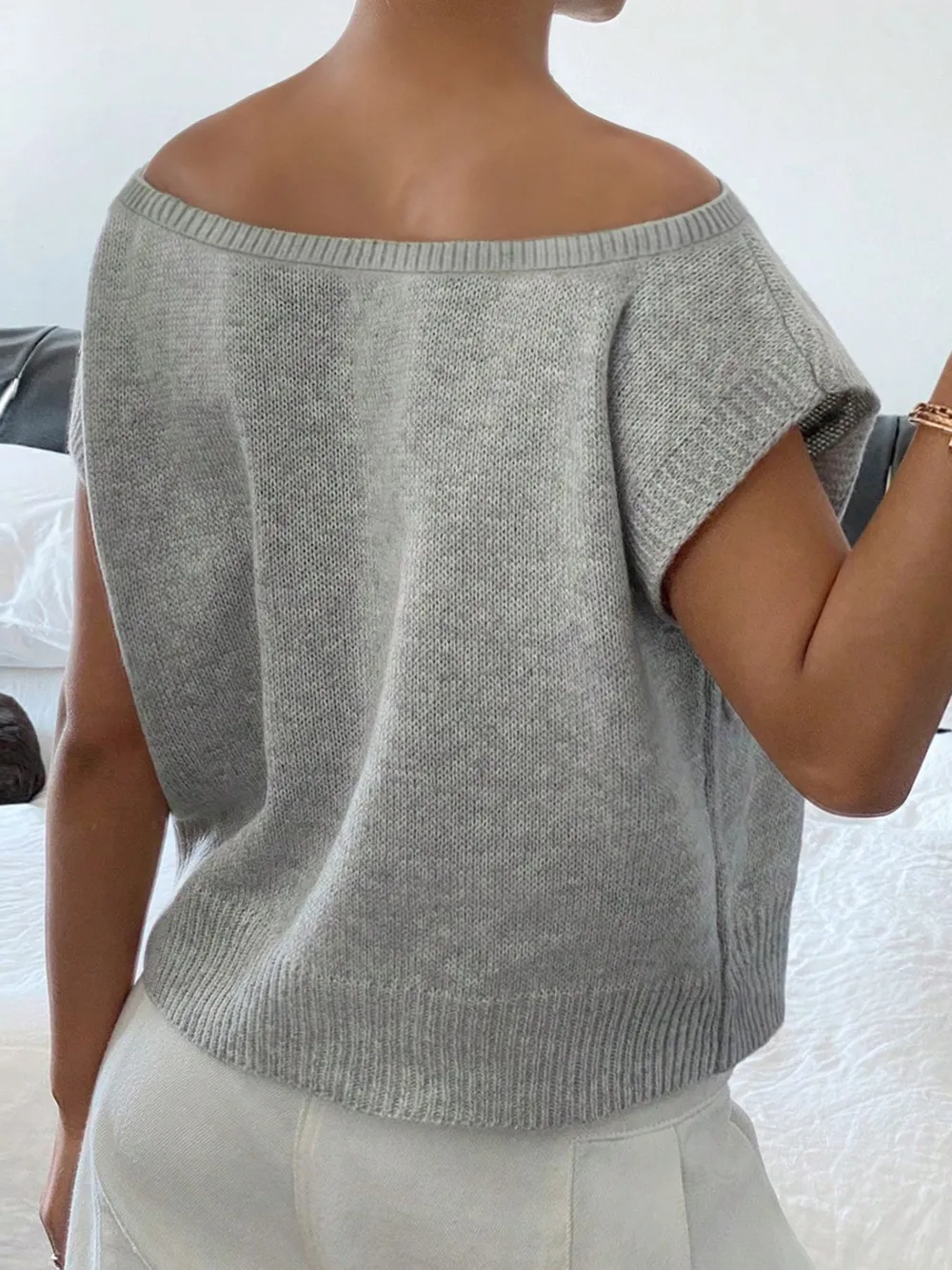 Ribbed Hem Boat Neck Sweater, image 4