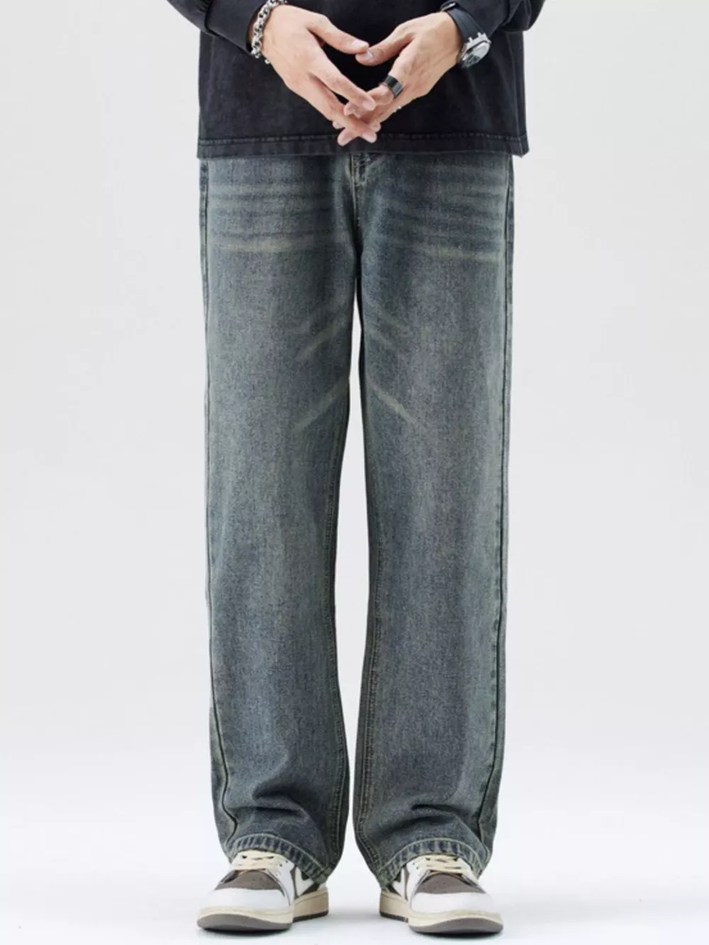 Men's Washed Wide Leg Jeans, image 2