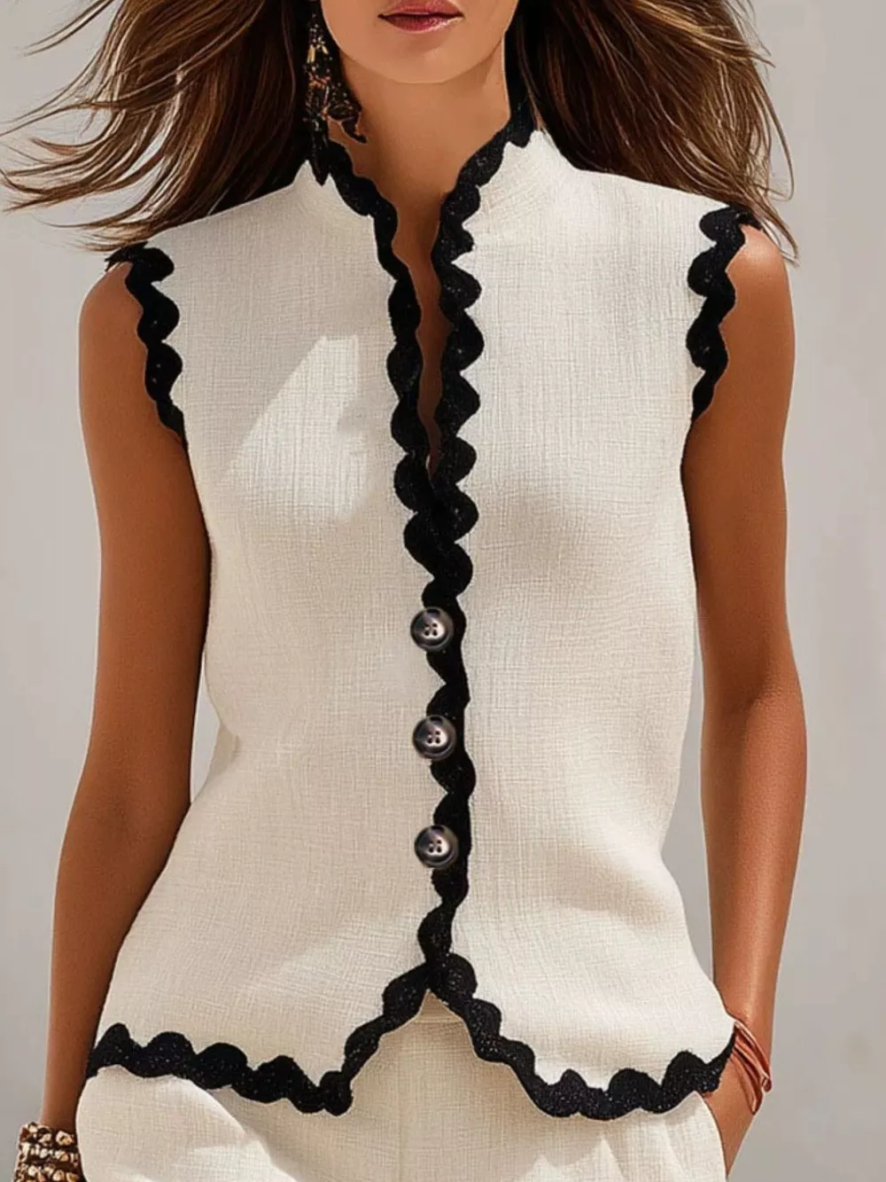 Full Size Scalloped Trim Sleeveless Vest and Shorts Two-Piece Set Plus Size, image 3