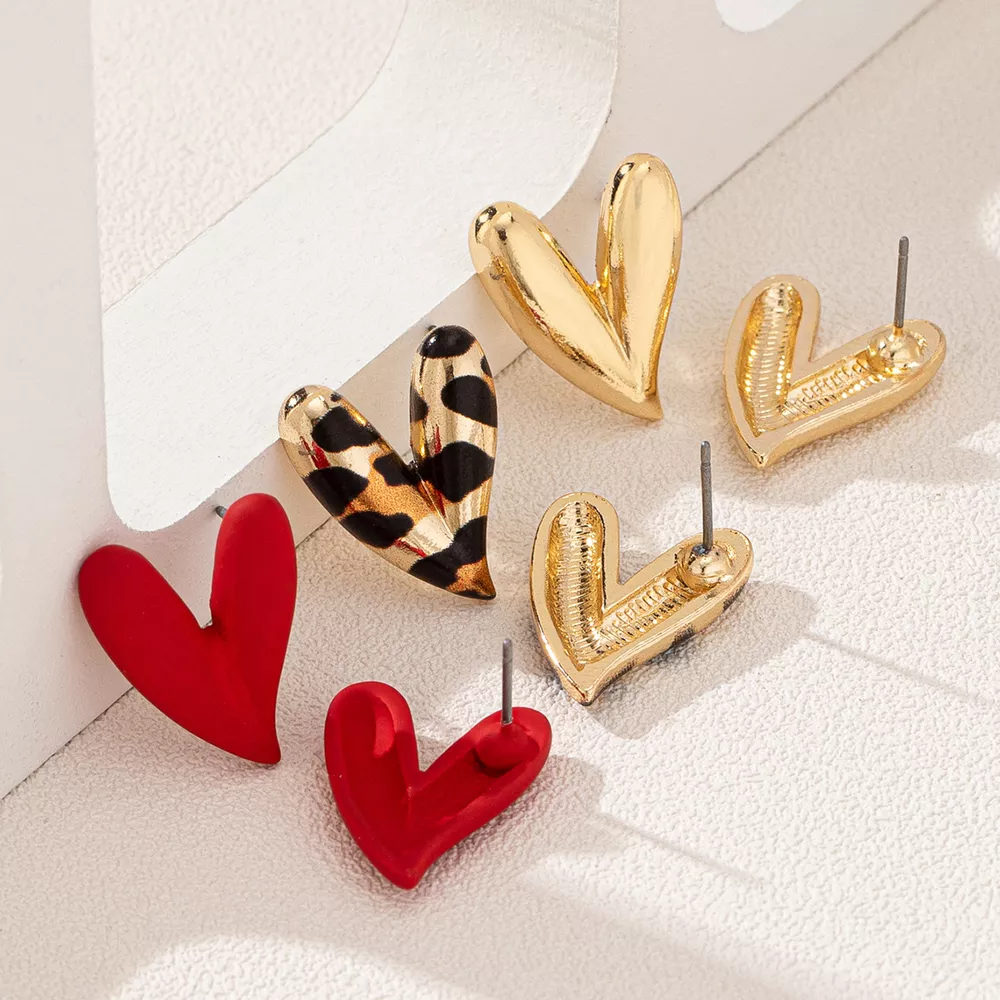 4 Pair Heart Stud Earrings, image 2