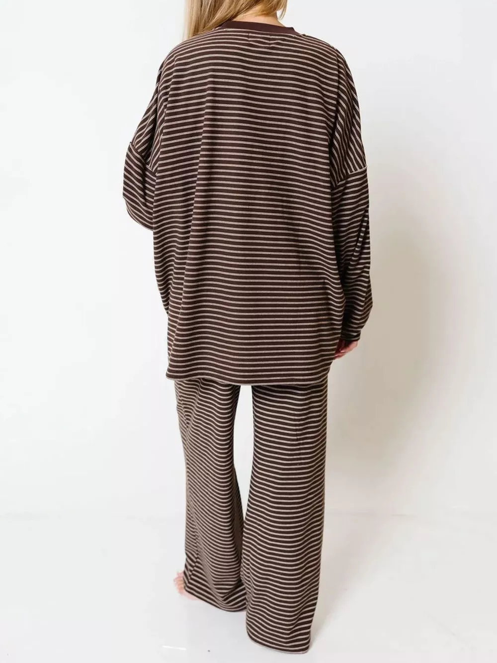 Striped Dropped Shoulder Top and Pants Lounge Set, image 10
