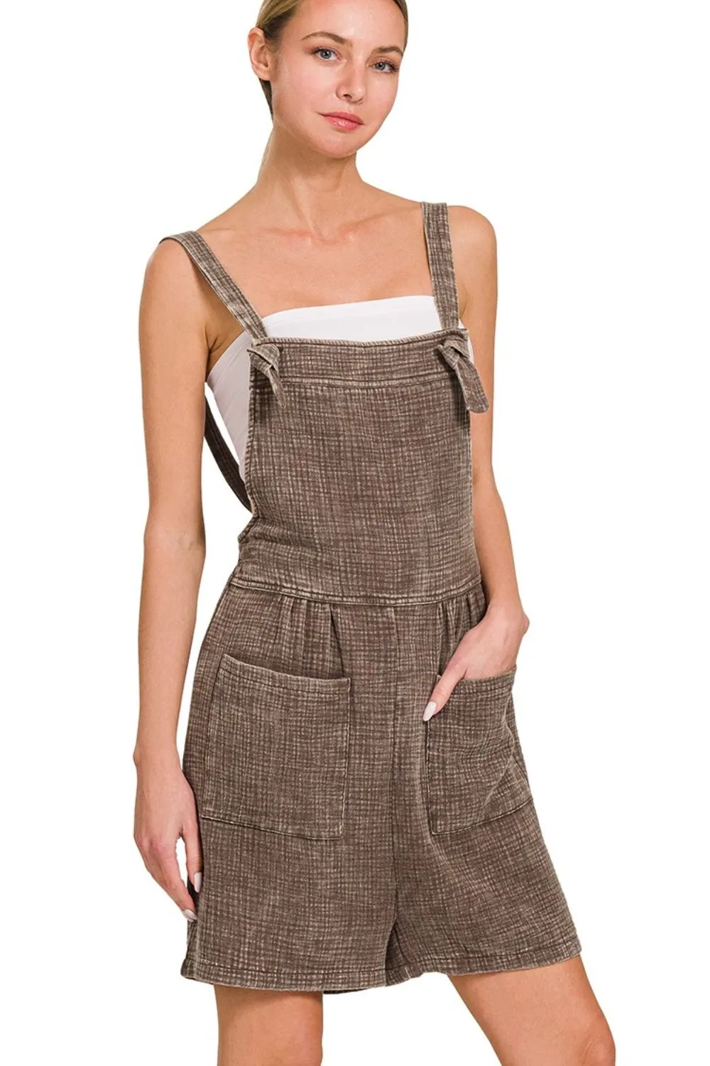 Woven Double Gauze Acid Washed Romper, image 2