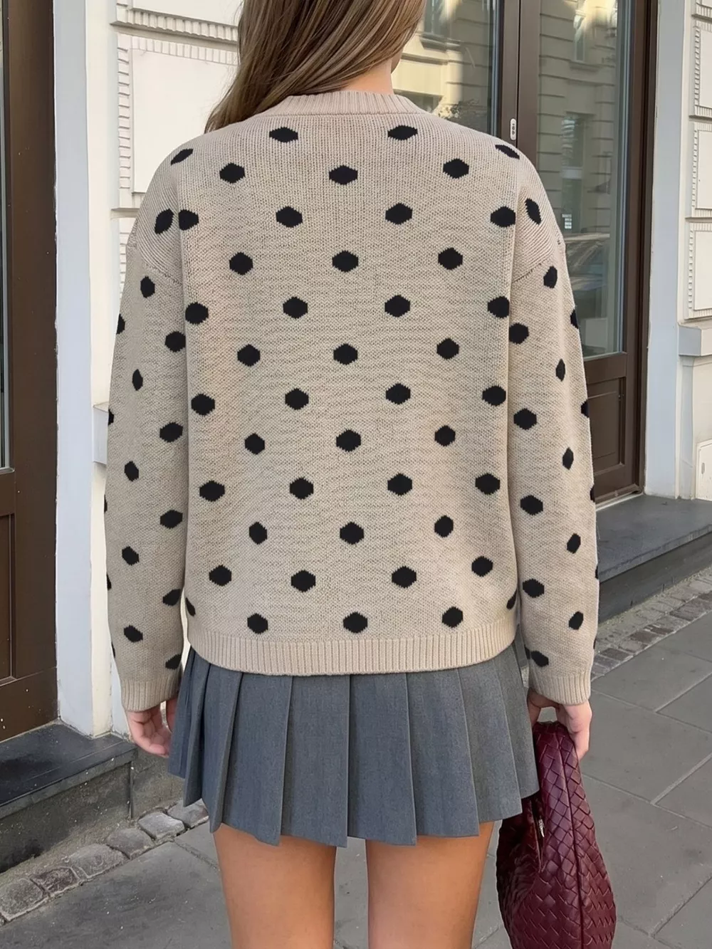Polka Dot Dropped Shoulder Sweater, image 6