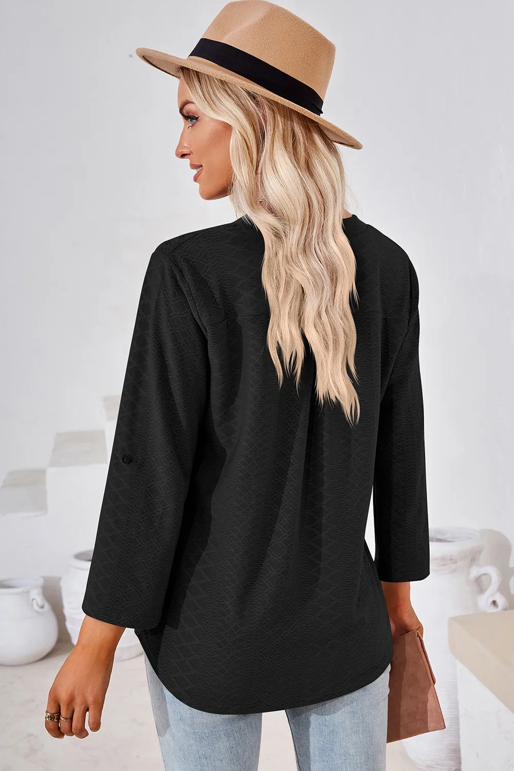 Notched Roll-Tab Sleeve T-Shirt, image 9