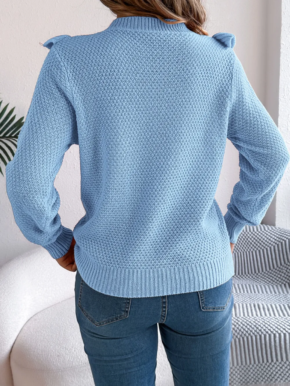 Ruffled Round Neck Long Sleeve Sweater, image 8