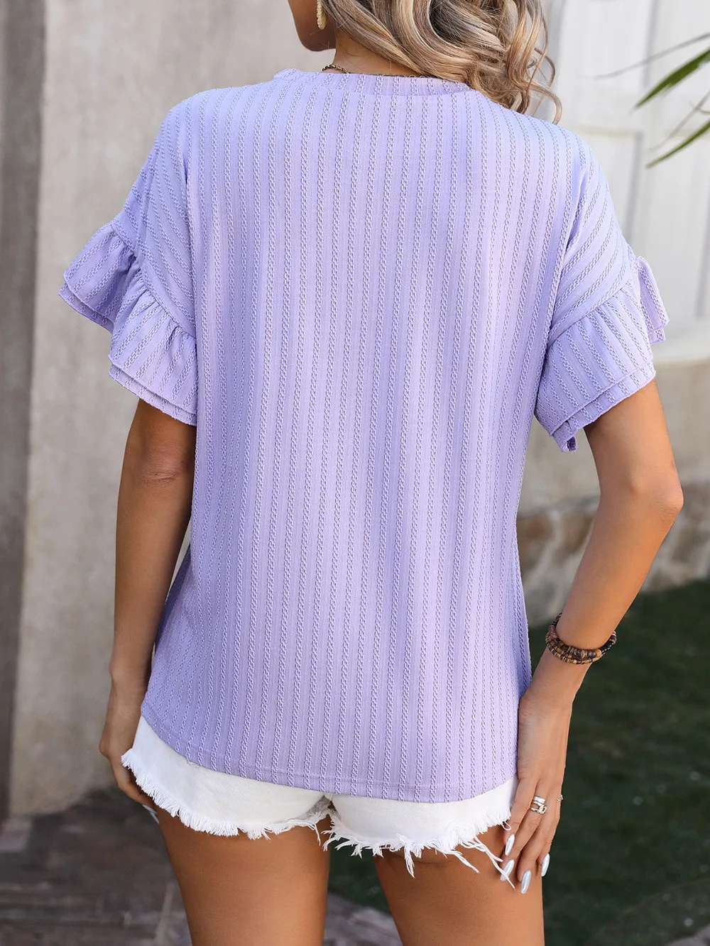 Ruffled Round Neck Short Sleeve Blouse, image 17