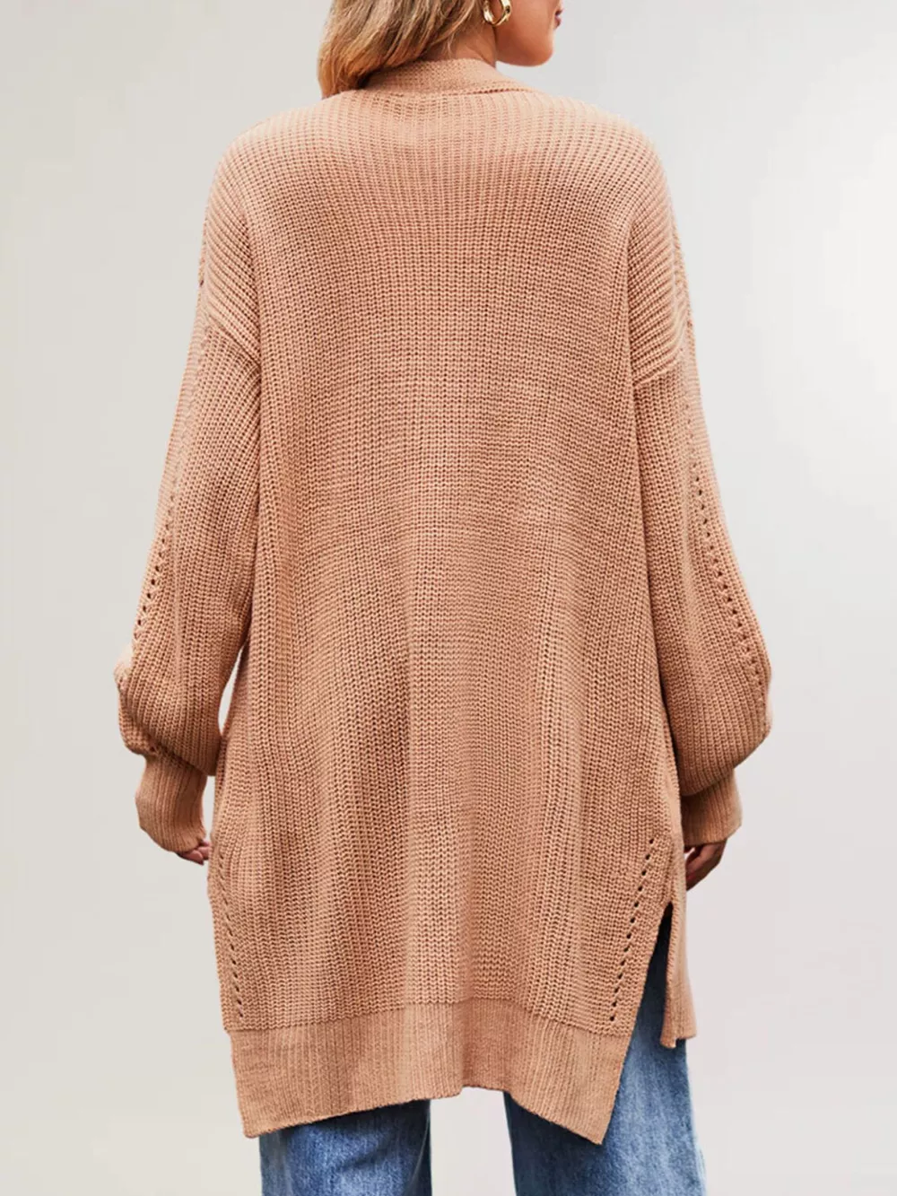 Open Front Openwork Knit Longline Cardigan, image 11